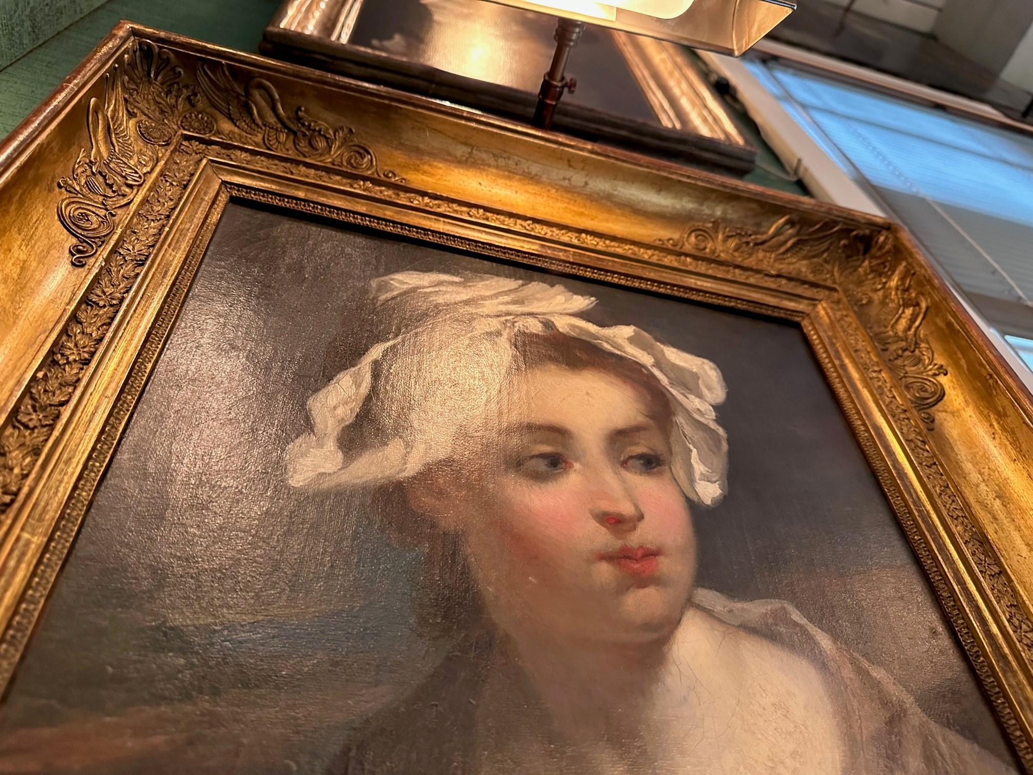 18th C. School Jean Baptiste Greuze Peasant Child in a White Bonnet Antiques LA For Sale 2