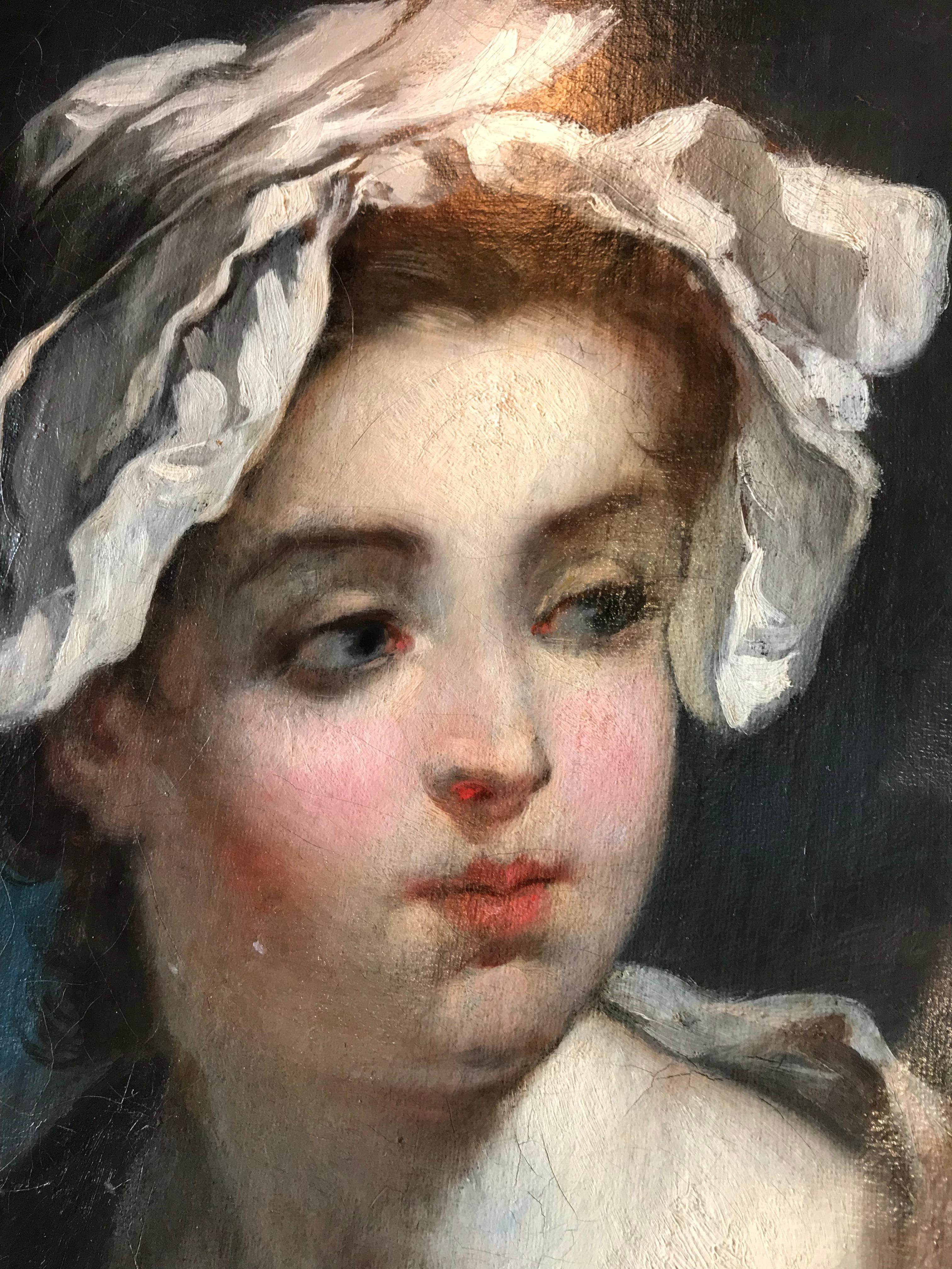 18th C. School Jean Baptiste Greuze Peasant Child in a White Bonnet Antiques LA For Sale 5