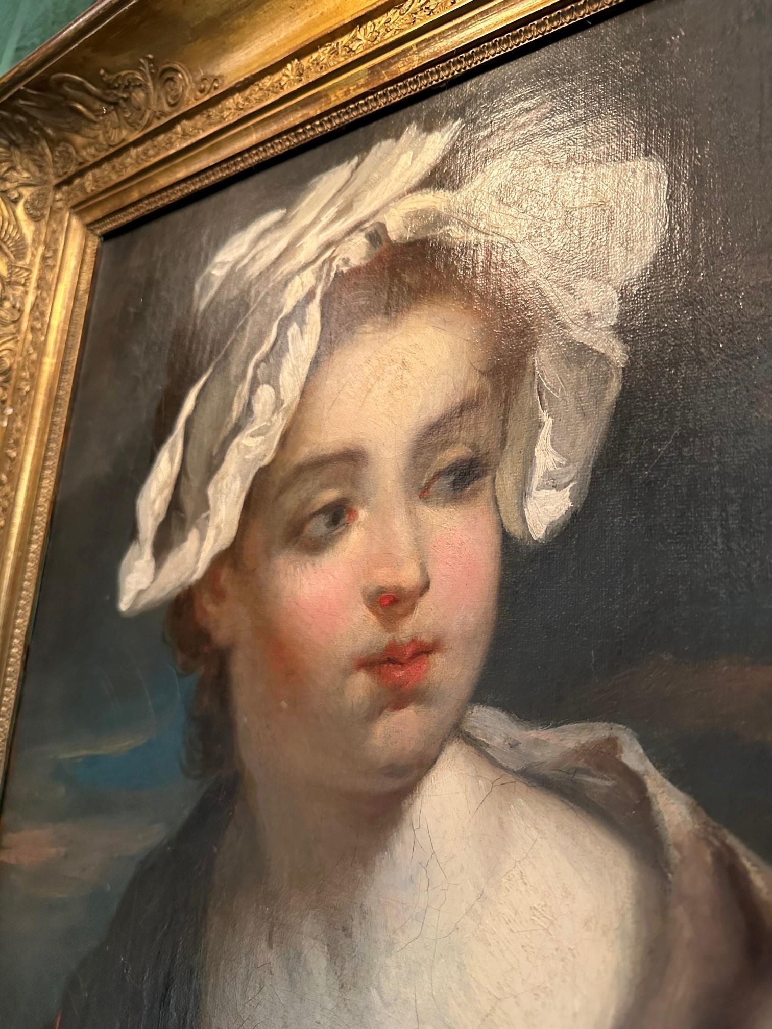 18th Century and Earlier 18th C. School Jean Baptiste Greuze Peasant Child in a White Bonnet Antiques LA For Sale