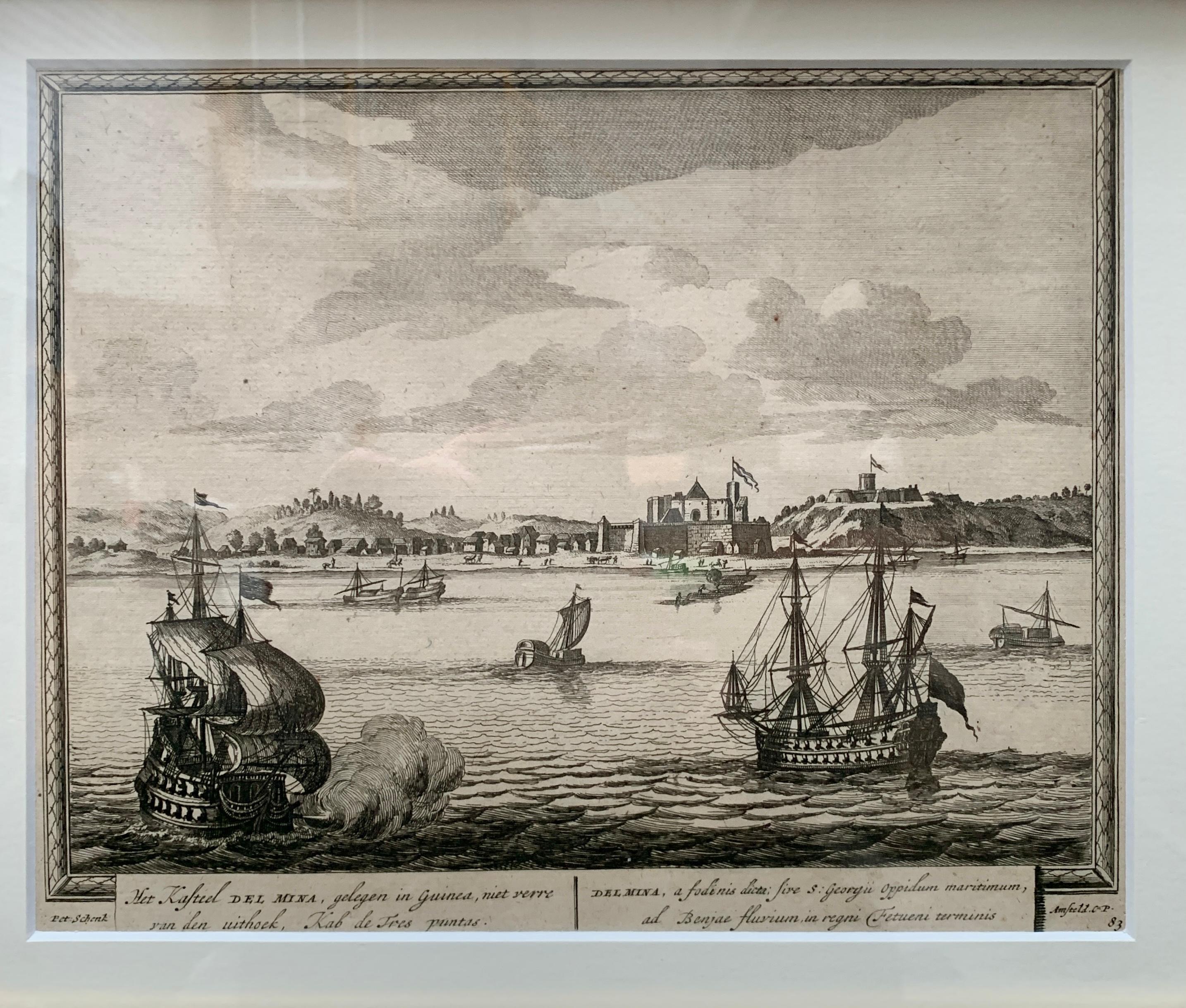 S. XVIII Conjunto de 3 grabados de escenas portuarias en marcos dorados en venta 6