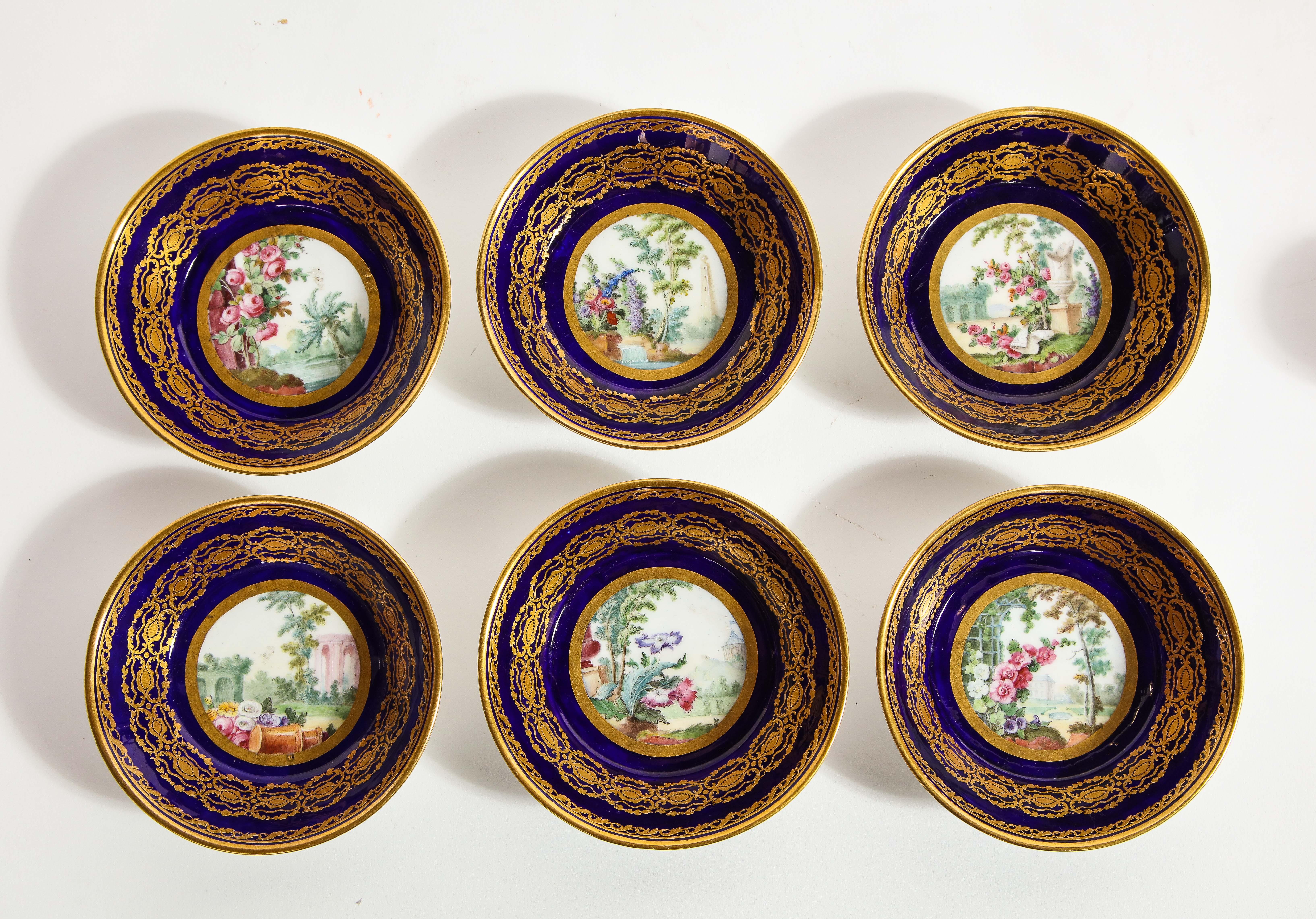 Louis XVI Service à thé complet en porcelaine de Sèvres du XVIIIe siècle, avec marque de peintres et de guildes