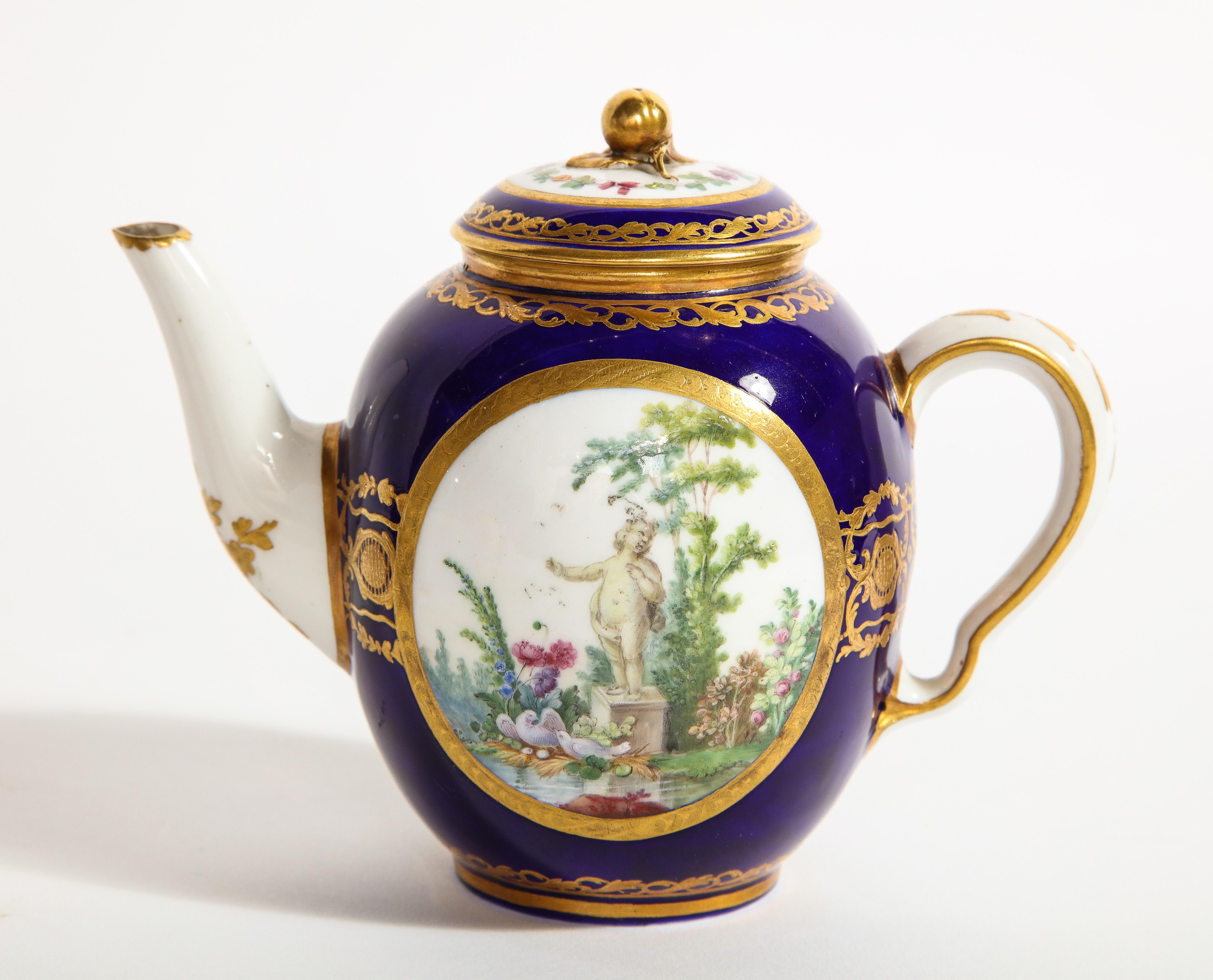 French 18th Century Sèvres Porcelain Complete Tea Set, with Painters and Guilders Mark