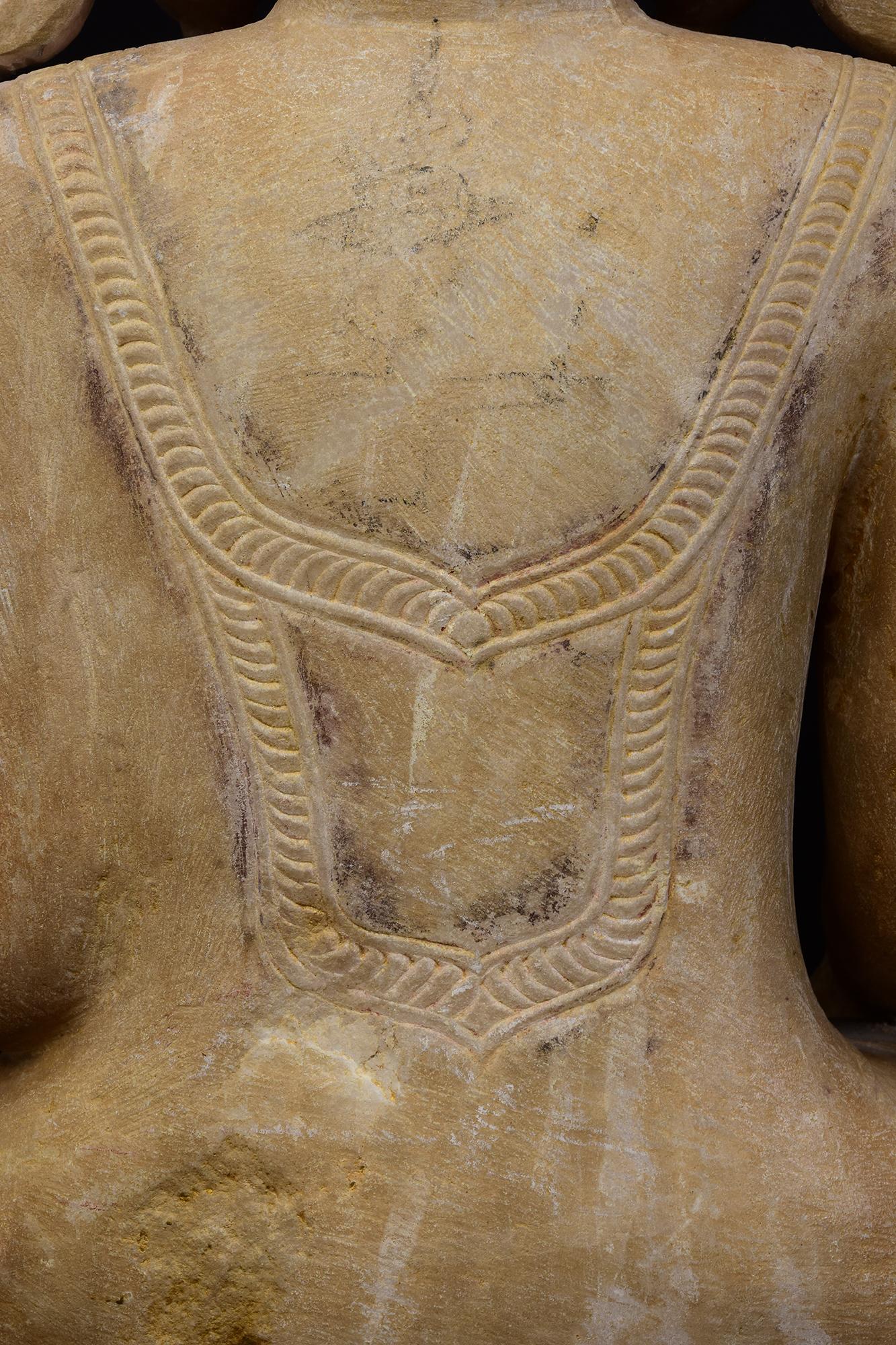18th C., Shan, Antique Burmese Alabaster Marble Seated Crowned King Buddha For Sale 9