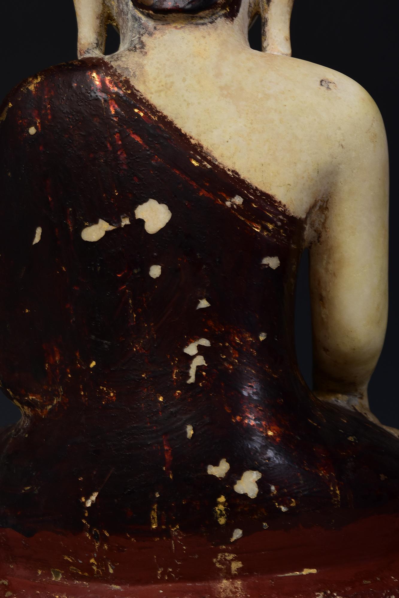 18th C., Shan, Antique Burmese Alabaster Seated Buddha on Double Lotus Base For Sale 6