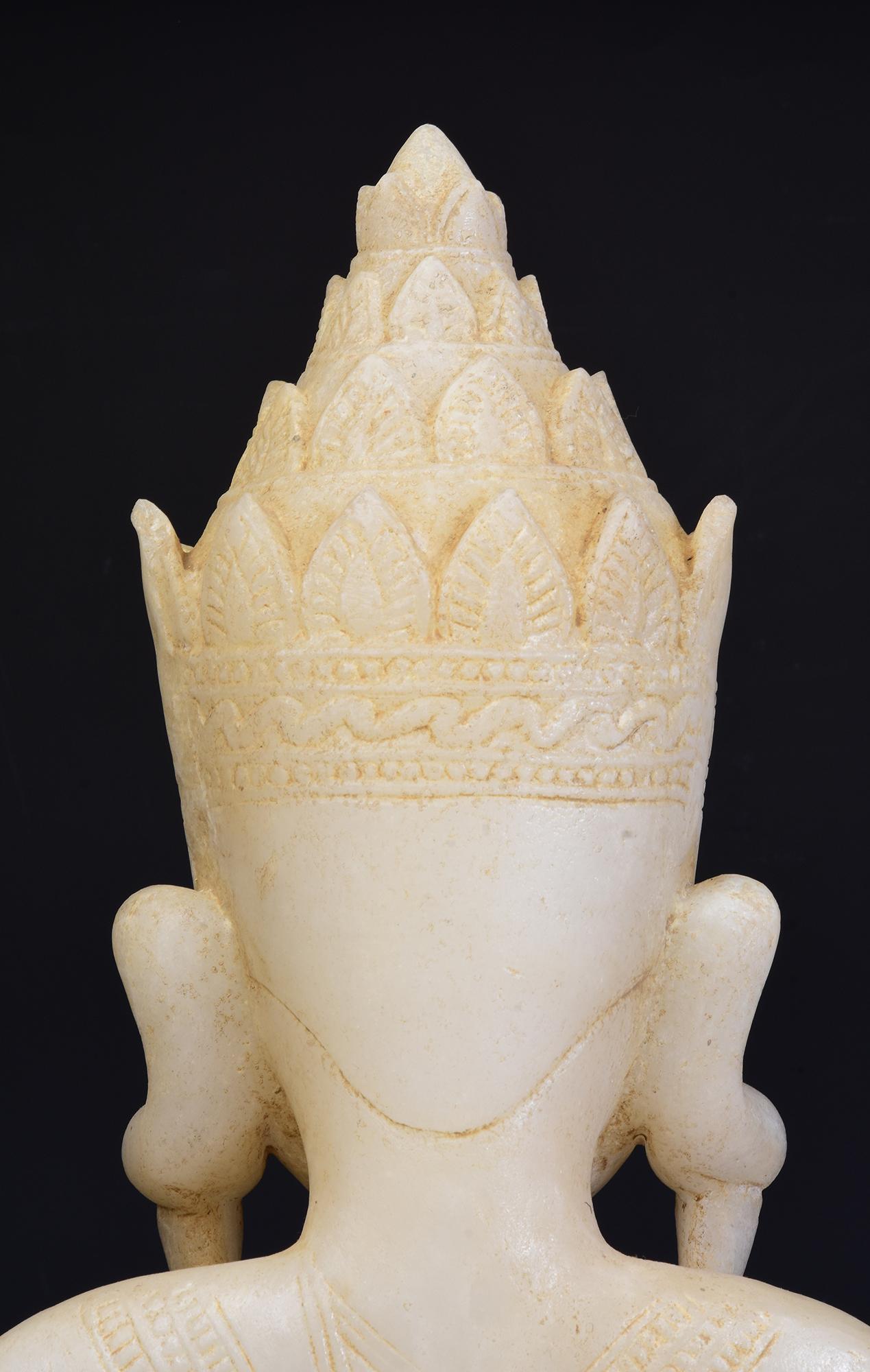 18th C., Shan, Rare Antique Burmese Alabaster Marble Seated King Buddha Statue For Sale 5