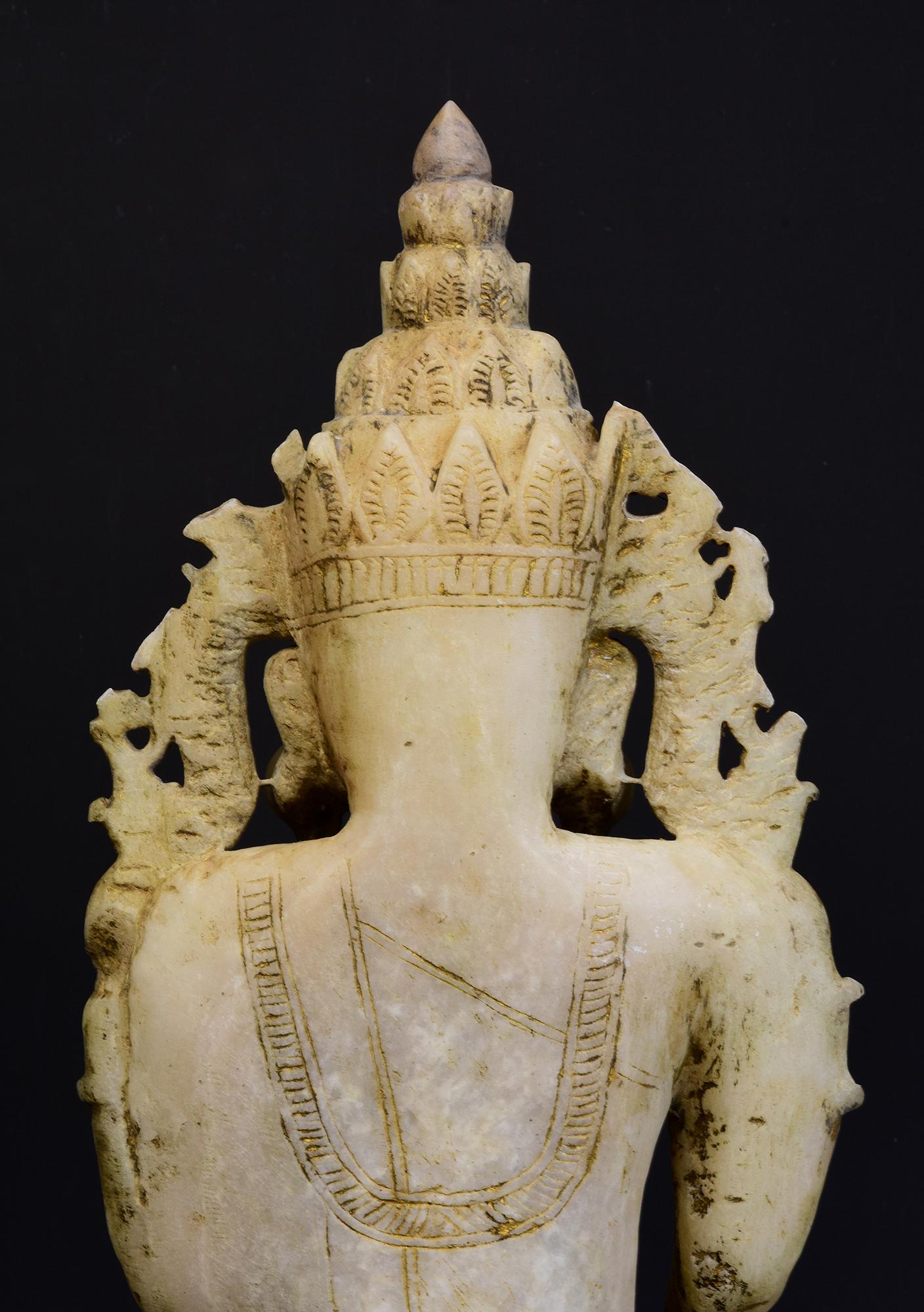 18th C., Shan, Rare Antique Burmese Alabaster Marble Seated King Buddha Statue For Sale 8