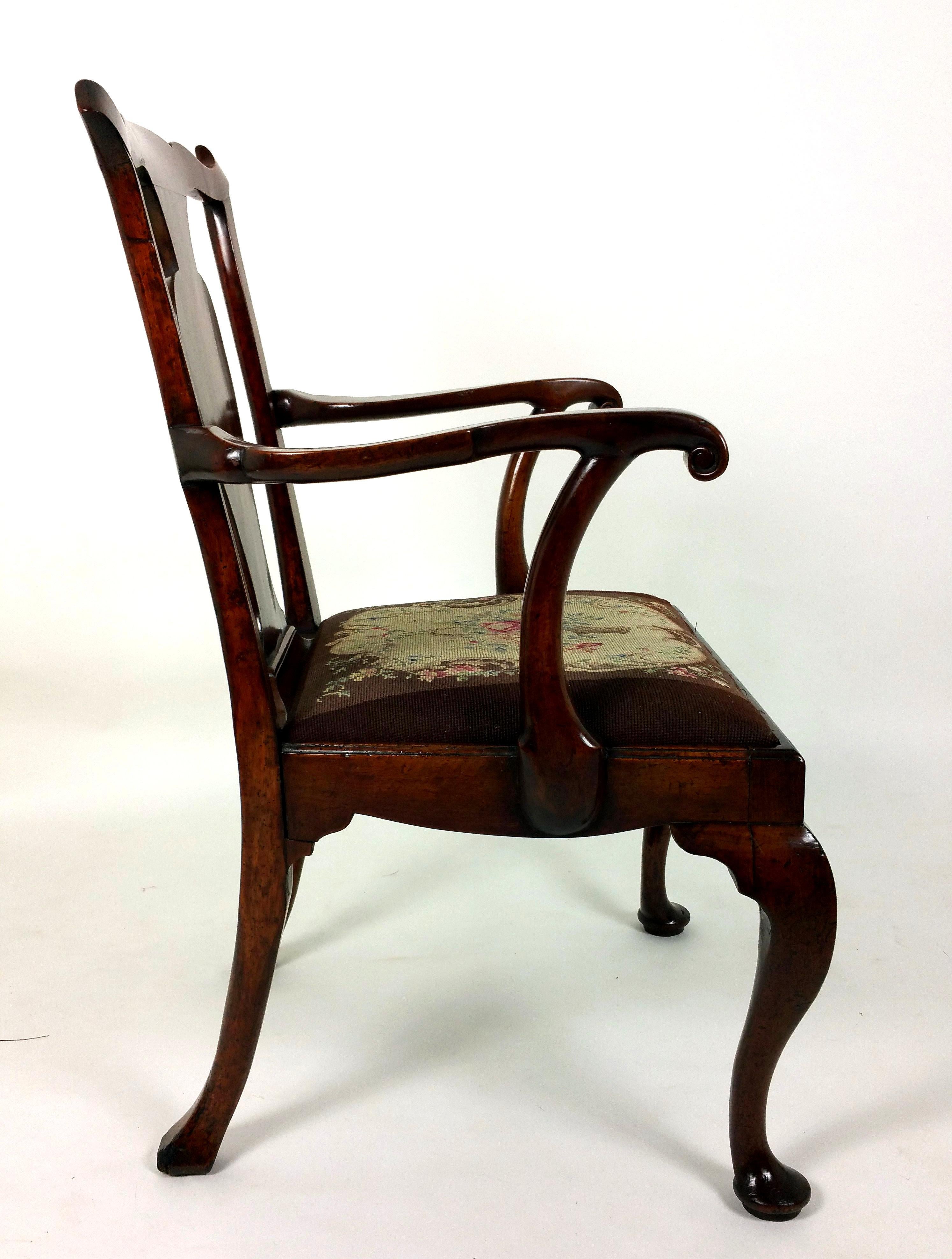 18th Century Solid Walnut Splat Back Elbow Chair 2