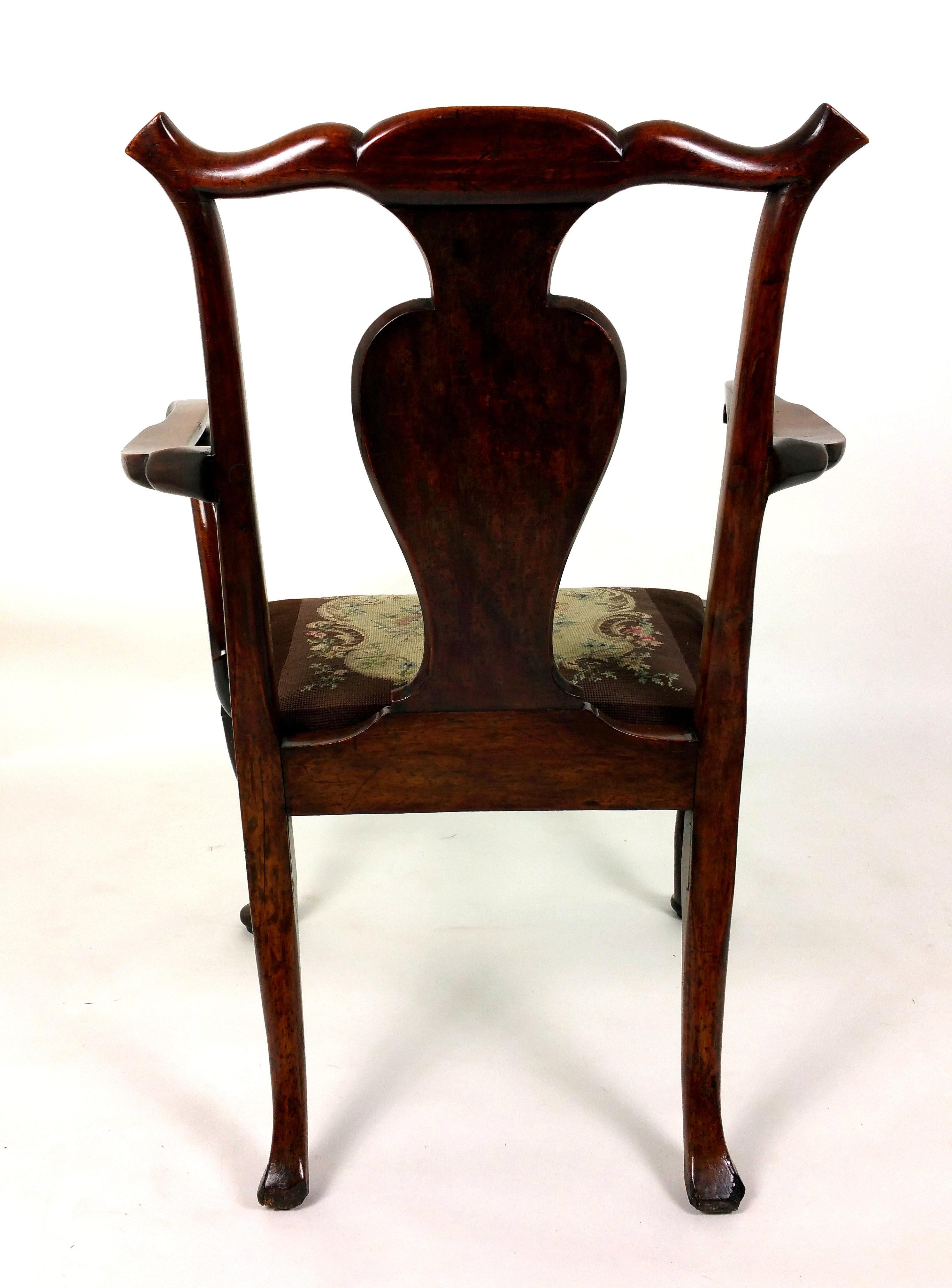 18th Century Solid Walnut Splat Back Elbow Chair 3