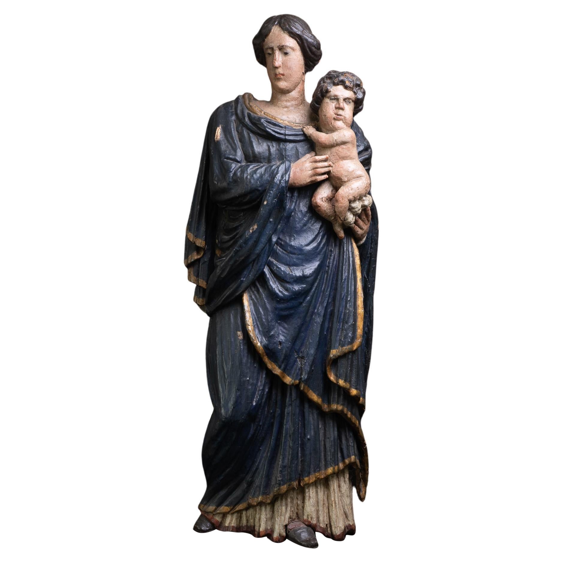 18ème siècle, France du Sud, Madone et enfant, bois sculpté et polychrome