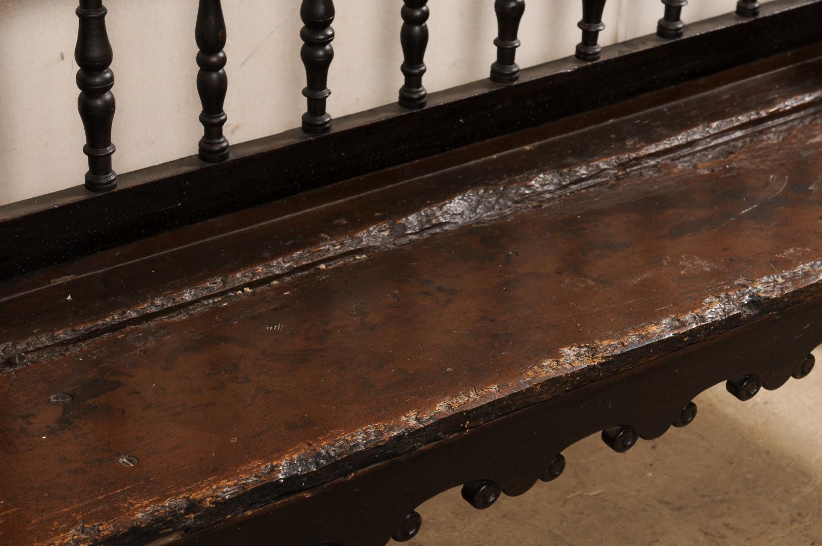 18th C. Spanish Wood Spindle-Back Bench W/Fabulous Trim Details 5