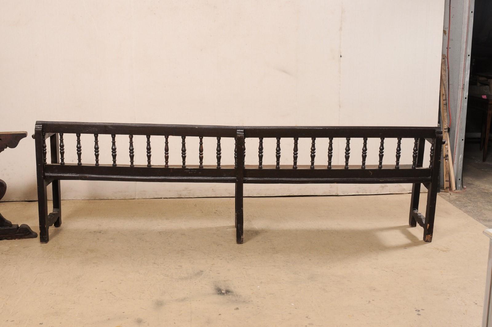18th Century and Earlier 18th C. Spanish Wood Spindle-Back Bench W/Fabulous Trim Details