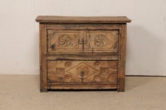 18th C. Spanish Artistically Hand-Carved Wooden Chest w/ Forged Iron Pulls