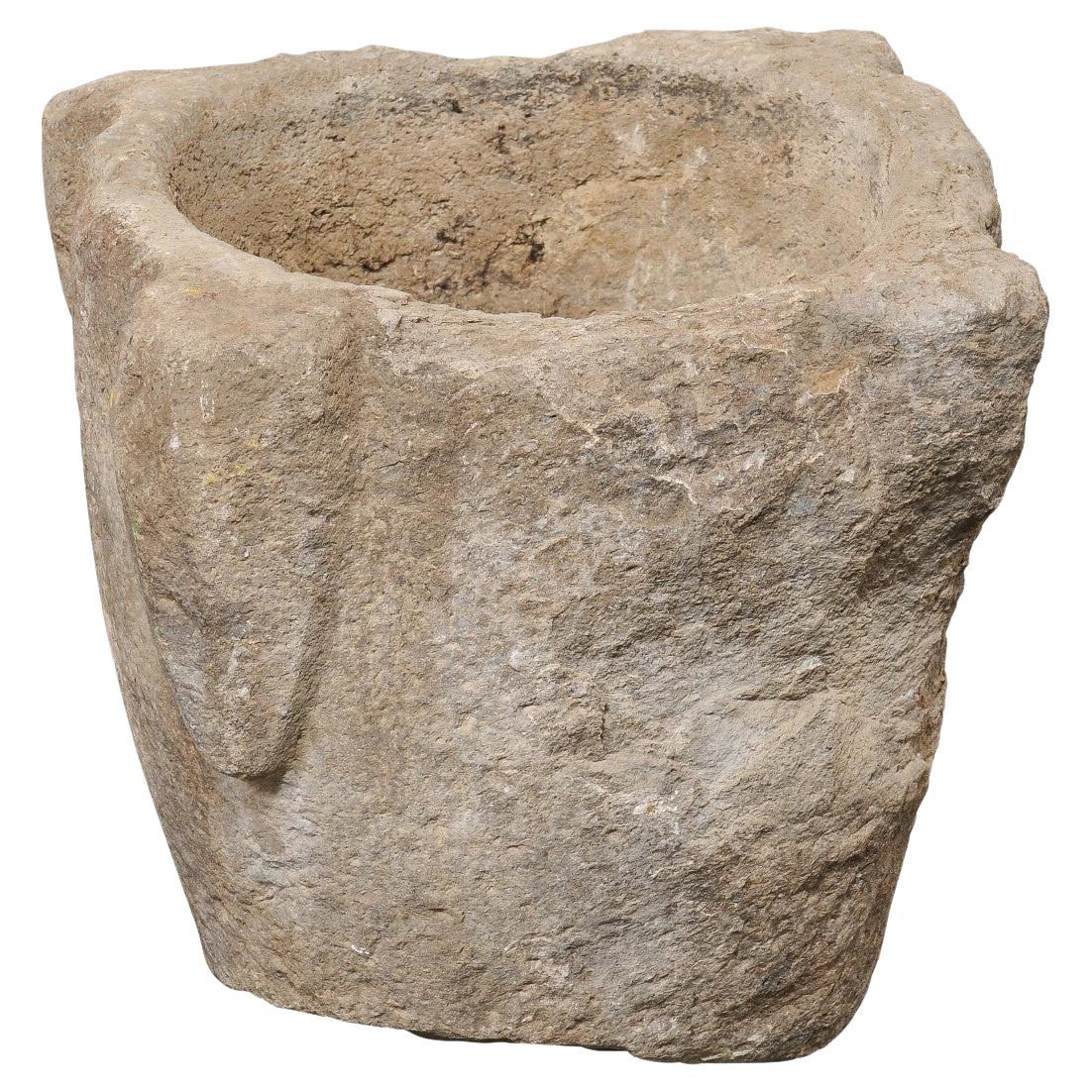 Mortero/florero español de piedra tallada del s. XVIII