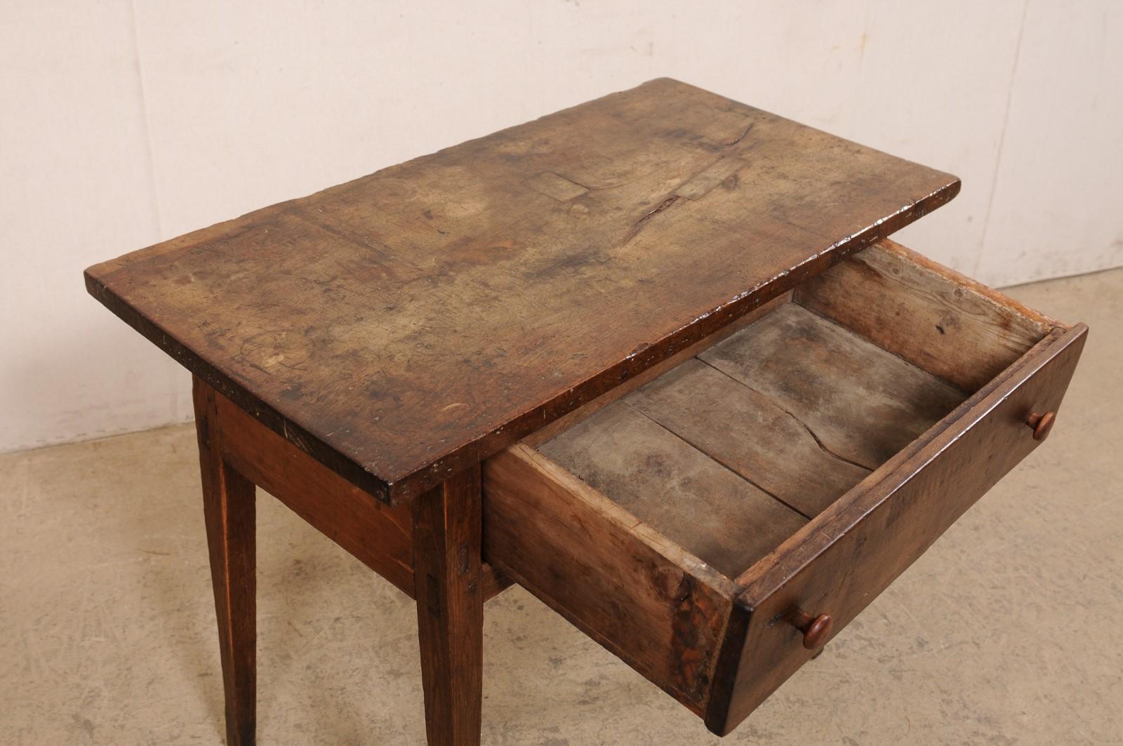 18th C. Spanish Carved-Walnut Table w/Drawer (Top has Fabulous Old Patina!) For Sale 1