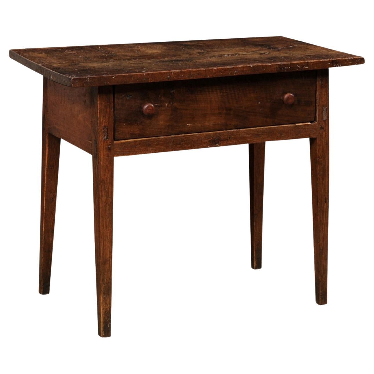 18th C. Spanish Carved-Walnut Table w/Drawer (Top has Fabulous Old Patina!)