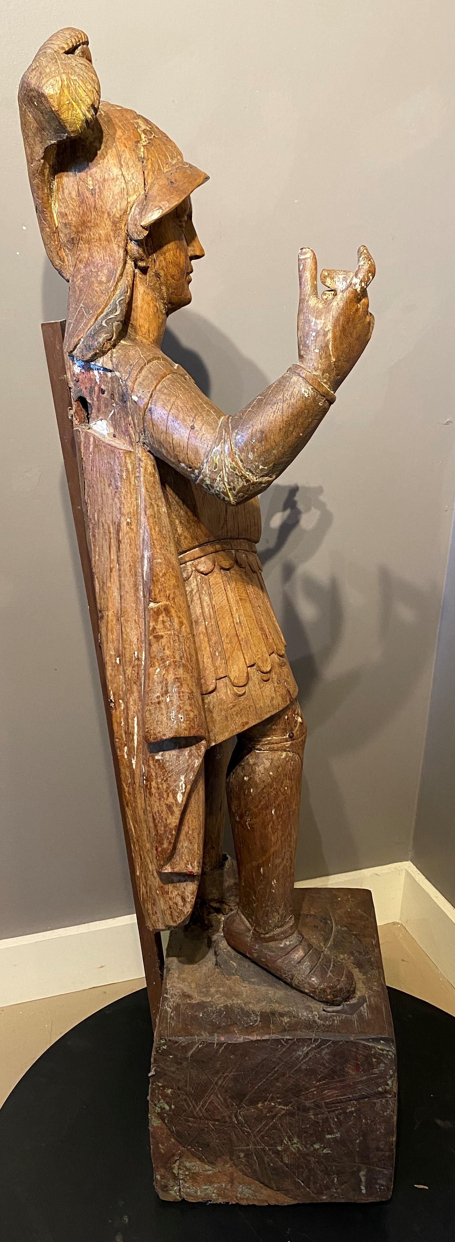 18th c Spanish Colonial Guatemalan Carved Wooden Santos, San Miguel In Good Condition For Sale In Milford, NH