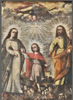 18th C. Spanish Colonial Holy Family Oil-on-Canvas