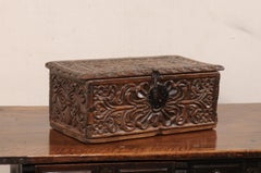 18th C. Spanish Colonial Ornate Hand Carved Wood Storage Box 'All Sides Carved!'