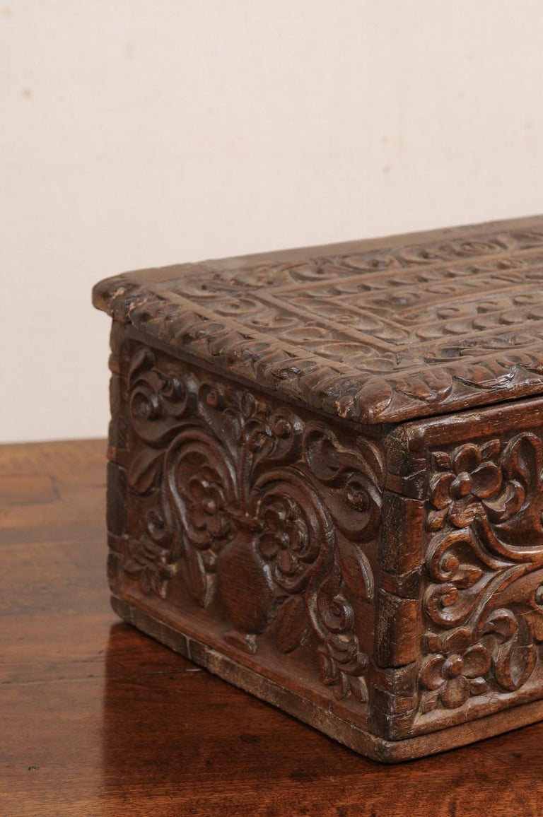 Vintage Nailhead Hinged Carved Wood Box Spain Medieval Decor Collectible  Storage