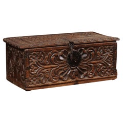 18th C. Spanish Colonial Ornate Hand Carved Wood Storage Box 'All Sides Carved!'