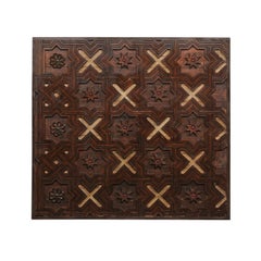 18th C. Spanish Large 4 ft x 4 ft Wooden Wall Panel, Geometric Design