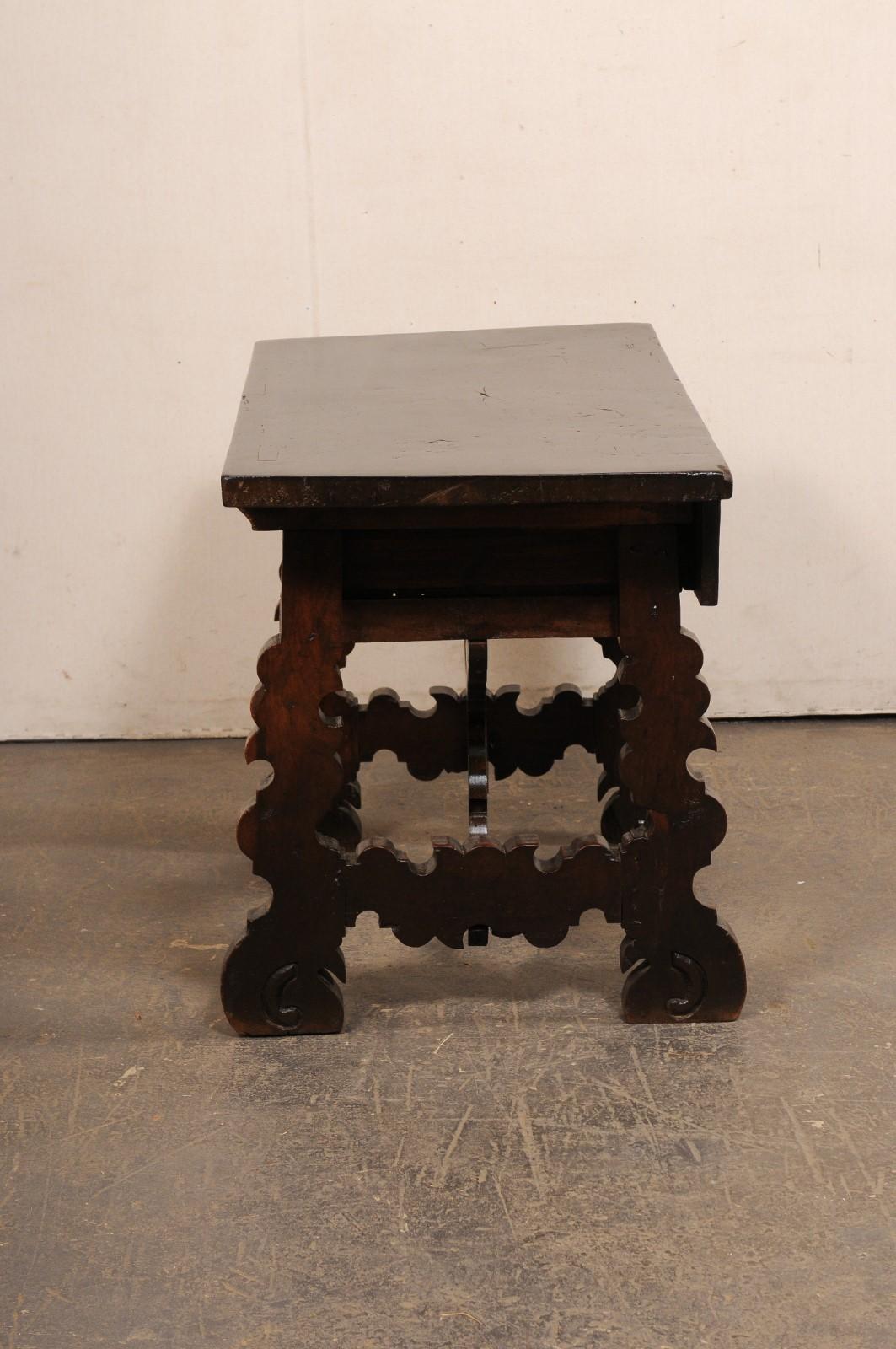 18th C. Spanish Nicely-Carved Wood Trestle-Leg Table w/Drawer For Sale 2
