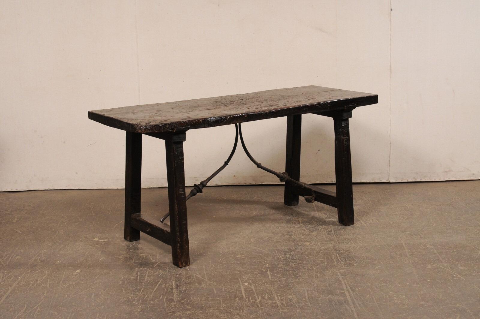 18th C. Spanish Rustic Iron Stretcher Table For Sale 5