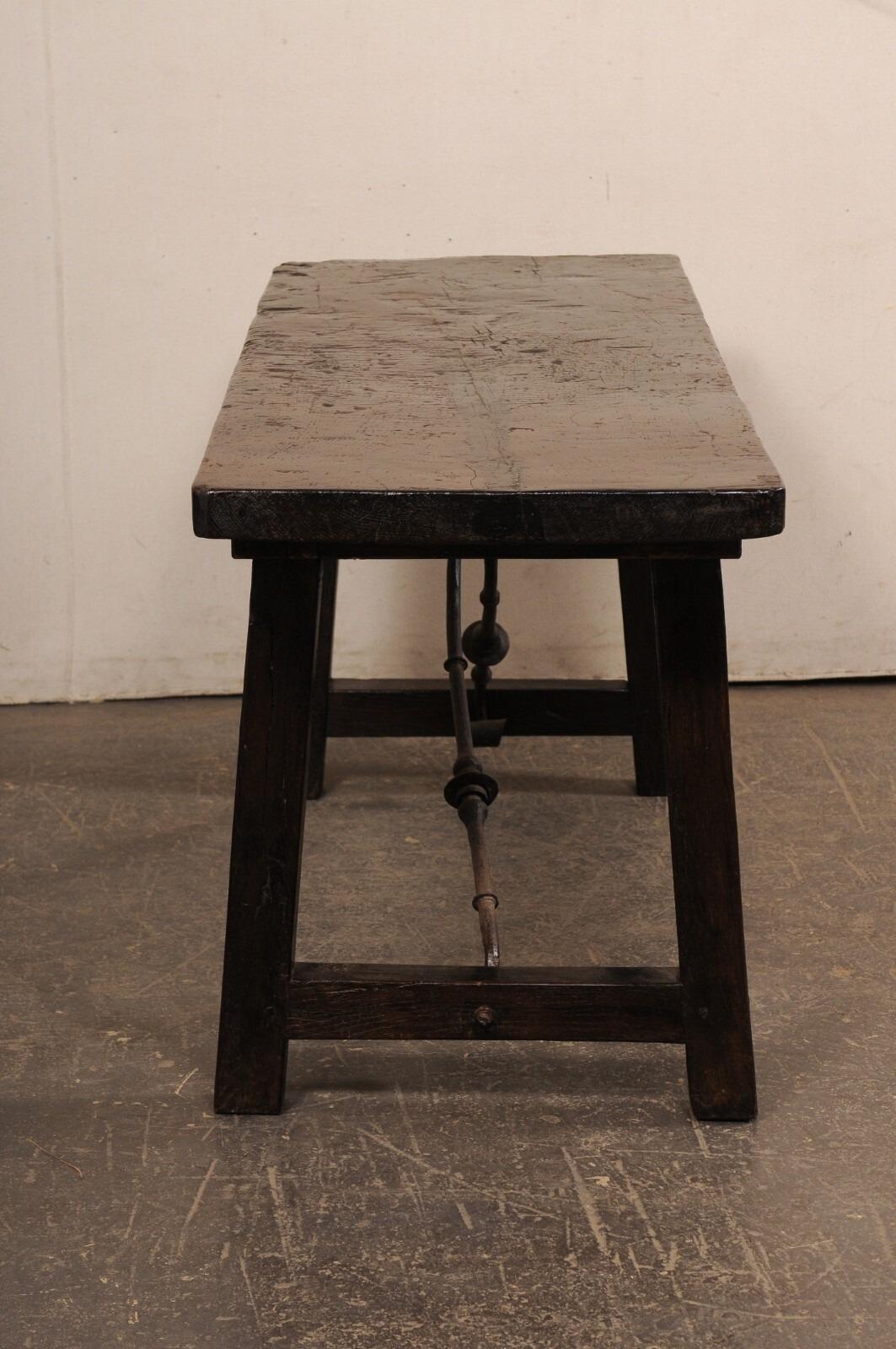 18th C. Spanish Rustic Iron Stretcher Table In Good Condition For Sale In Atlanta, GA