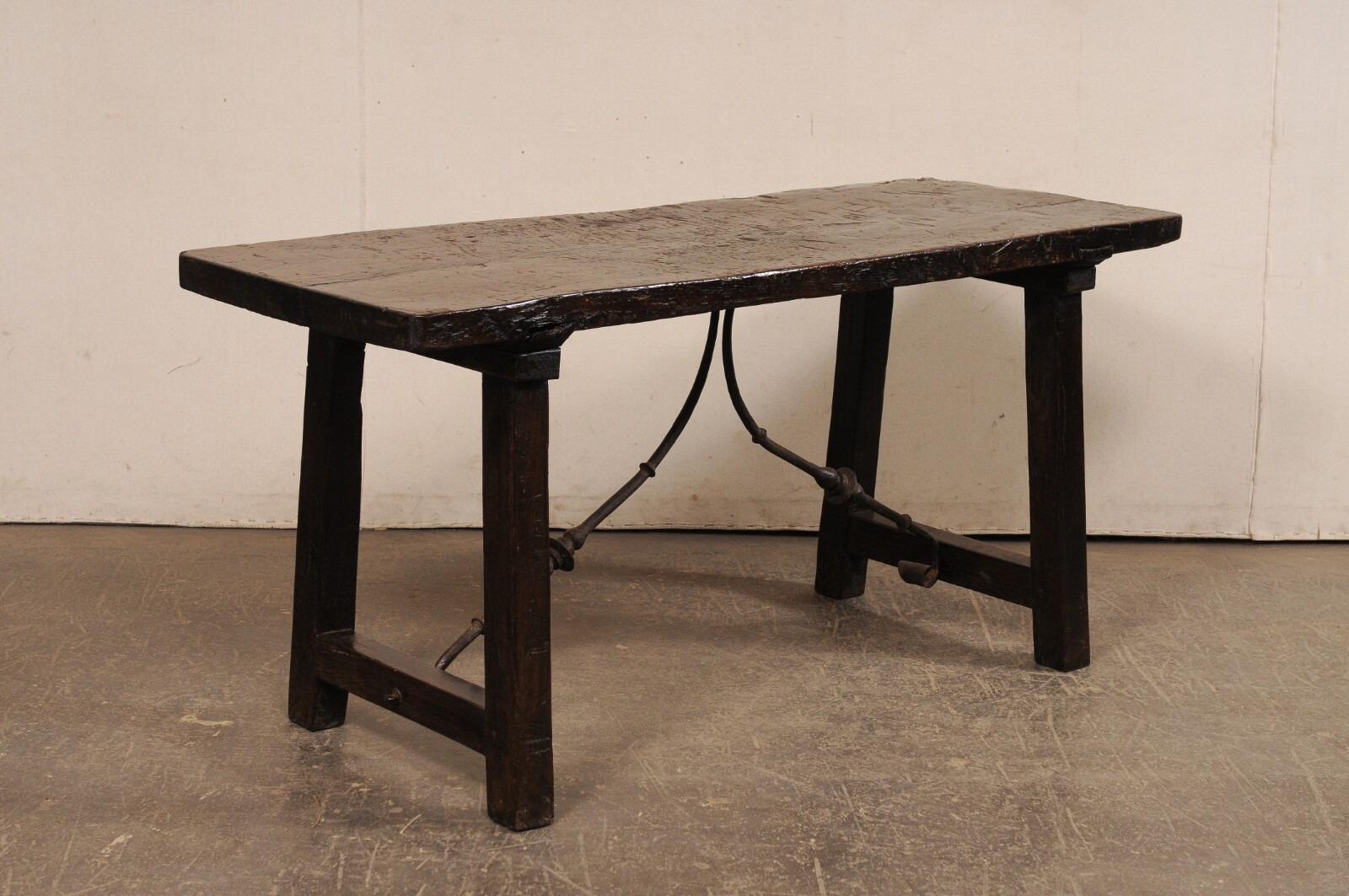 18th Century and Earlier 18th C. Spanish Rustic Iron Stretcher Table For Sale