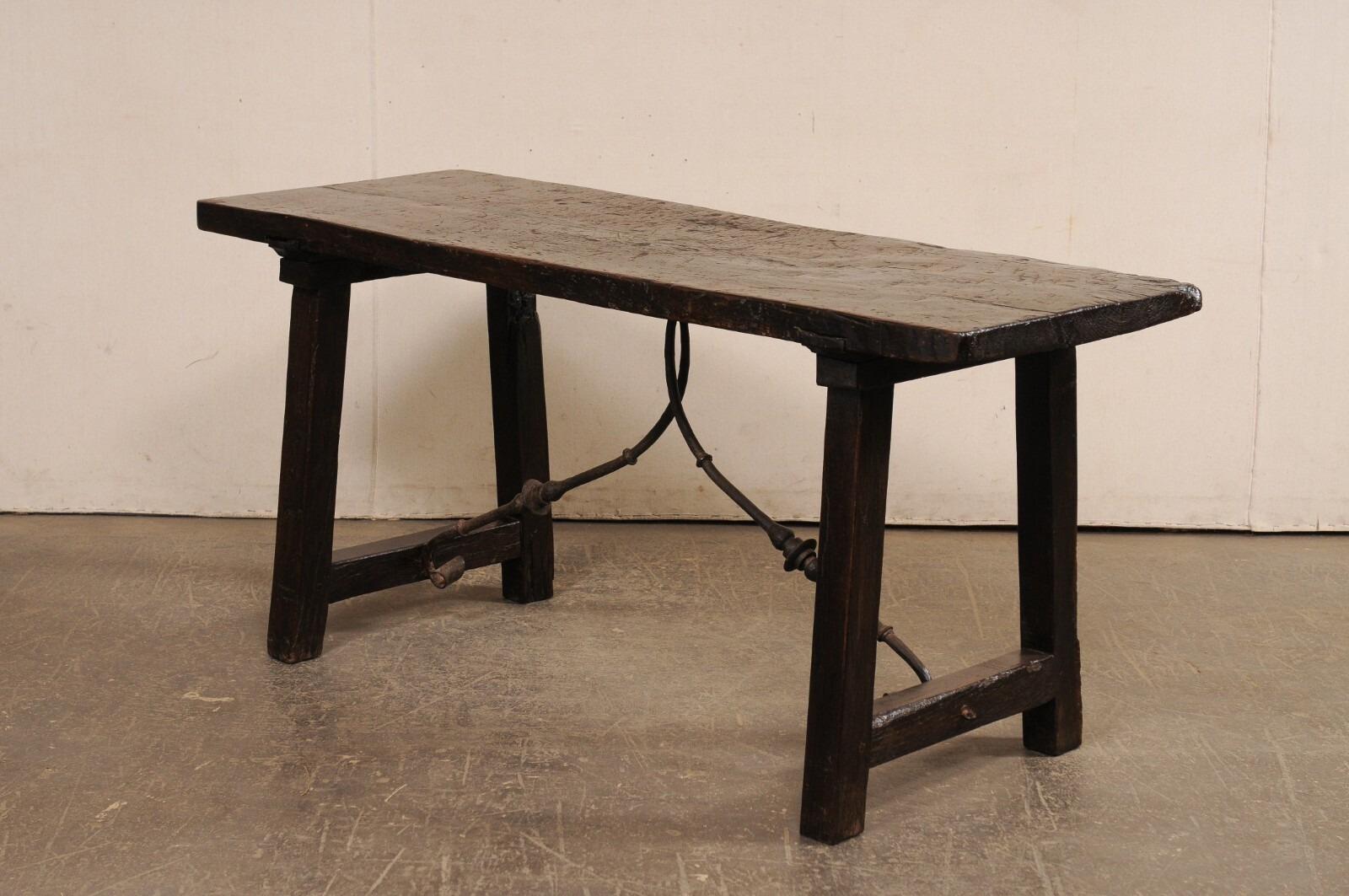 18th C. Spanish Rustic Iron Stretcher Table For Sale 1