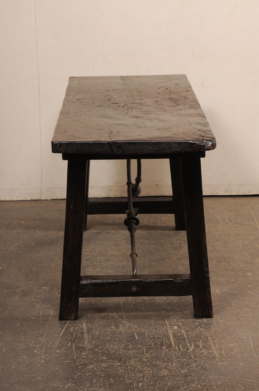 18th C. Spanish Rustic Iron Stretcher Table For Sale 2