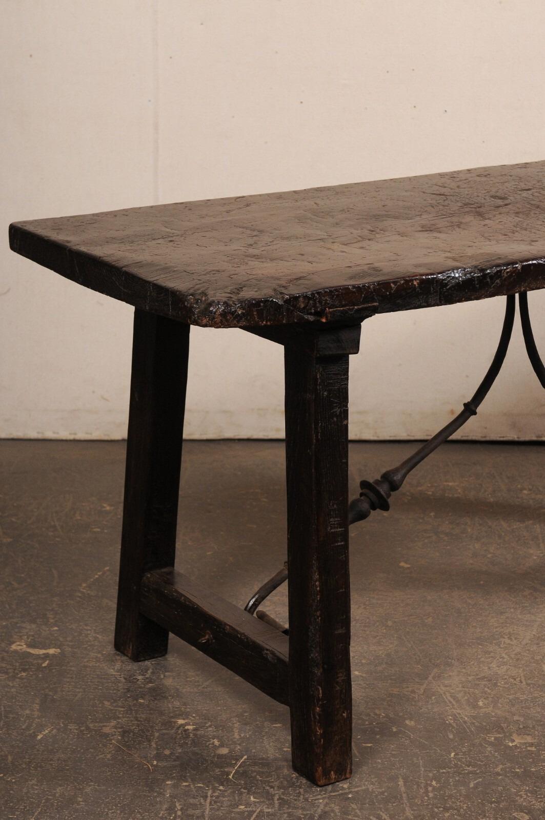 18th C. Spanish Rustic Iron Stretcher Table For Sale 4