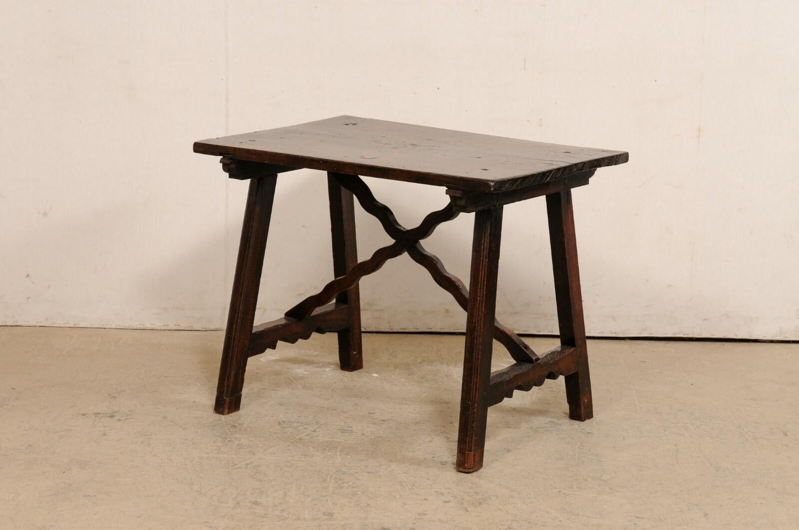 18th C. Spanish Table with a Wavy X-Stretcher at Underside For Sale 1