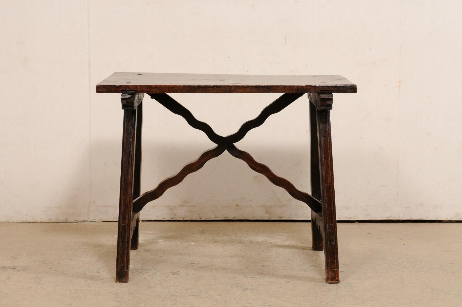 18th C. Spanish Table with a Wavy X-Stretcher at Underside For Sale 2