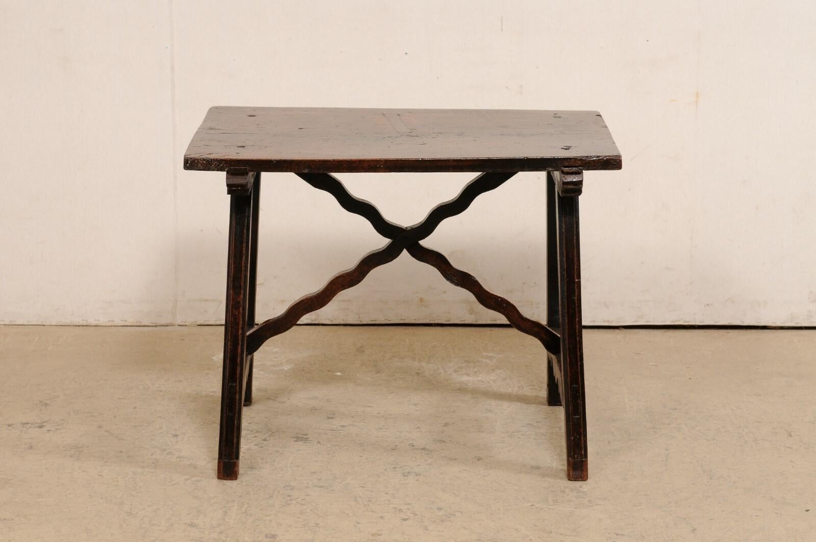 18th C. Spanish Table with a Wavy X-Stretcher at Underside For Sale 4
