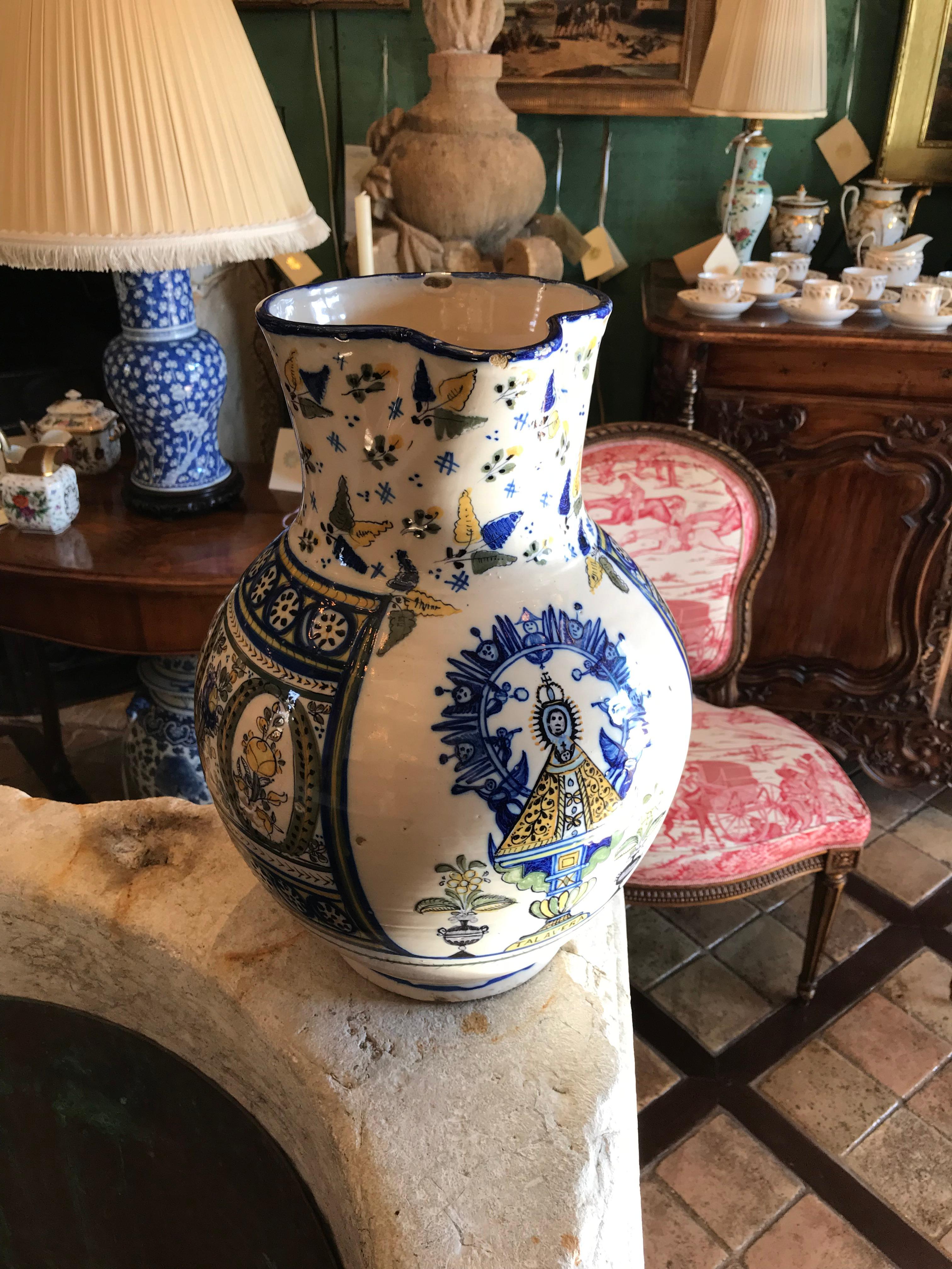 18th C Spanish Talavera De La Reina Pitcher Jar Bucaro Botijo Centerpiece Rustic For Sale 9