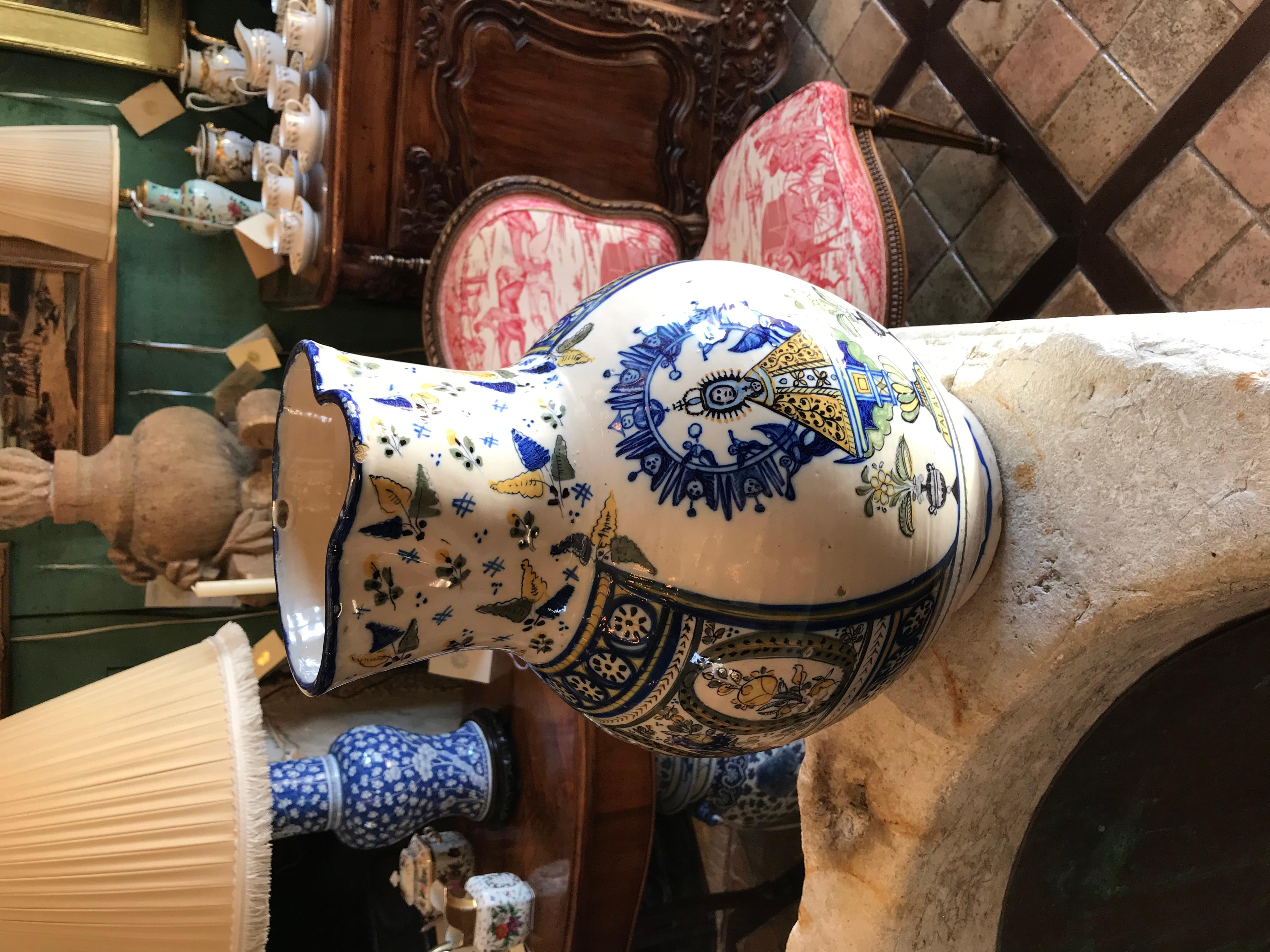 18th C Spanish Talavera De La Reina Pitcher Jar Bucaro Botijo Centerpiece Rustic For Sale 14