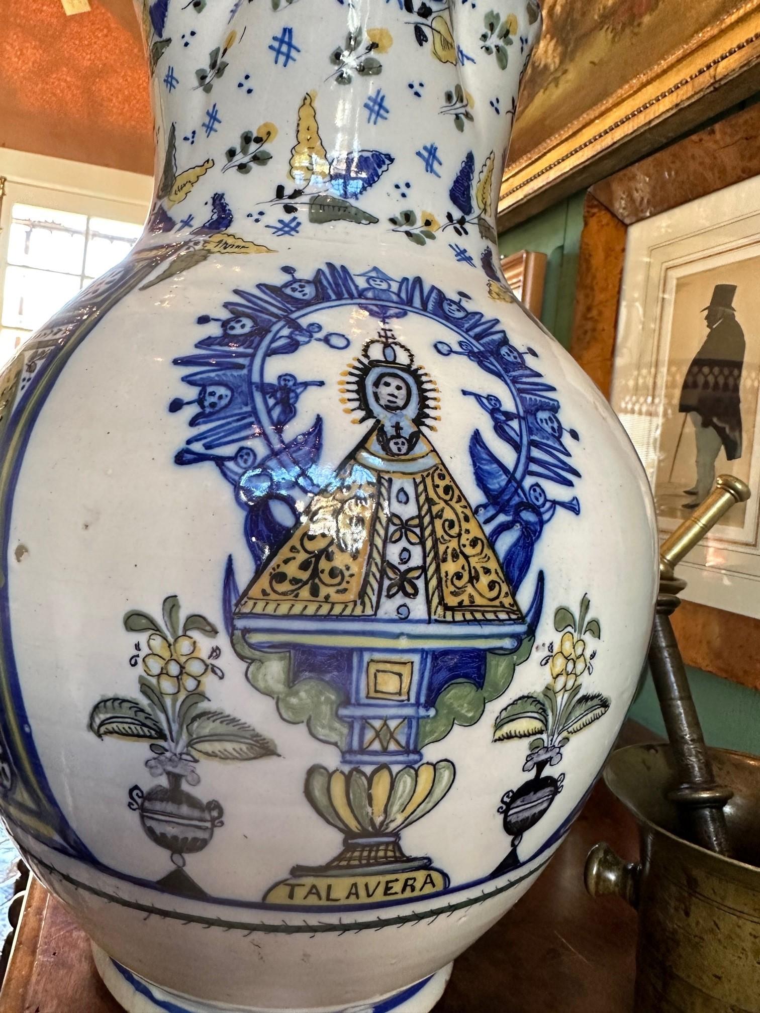 18th Century 18th C Spanish Talavera De La Reina Pitcher Jar Bucaro Botijo Centerpiece Rustic For Sale