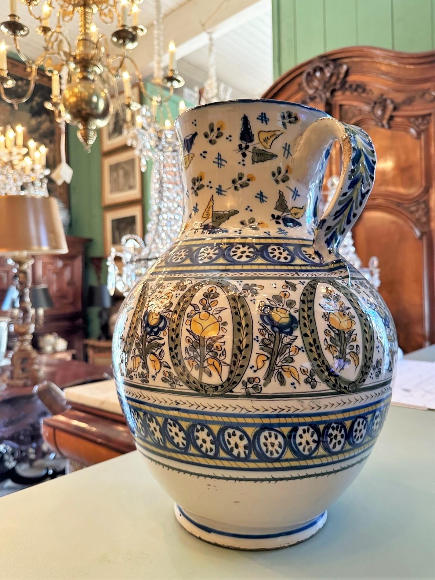 18th C Spanish Talavera De La Reina Pitcher Jar Bucaro Botijo Centerpiece Rustic For Sale 1