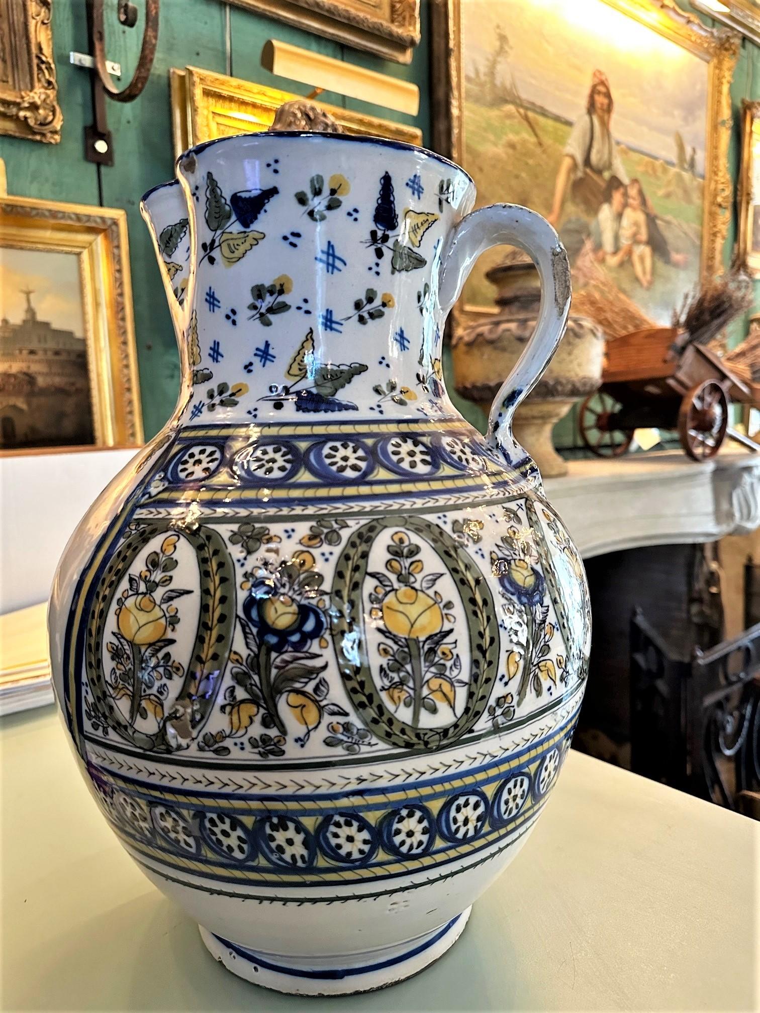18th C Spanish Talavera De La Reina Pitcher Jar Bucaro Botijo Centerpiece Rustic For Sale 2