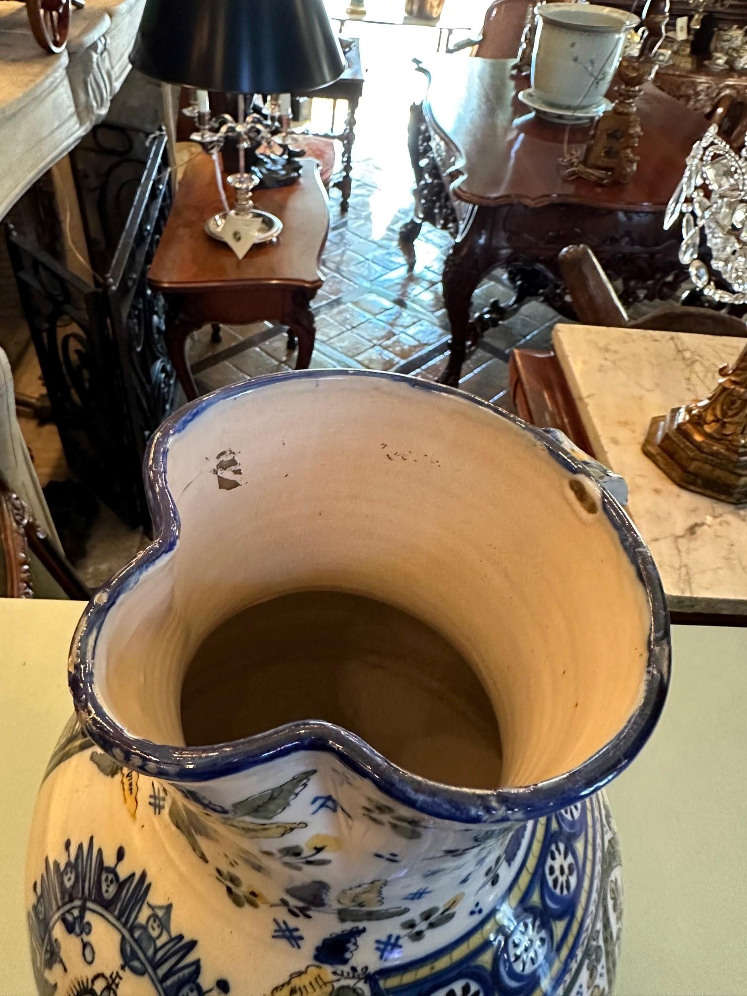 18th C Spanish Talavera De La Reina Pitcher Jar Bucaro Botijo Centerpiece Rustic For Sale 3