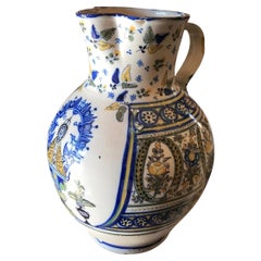 XVIII Talavera Española De La Reina Jarra Botijo Bucaro Centro de Mesa Rústico