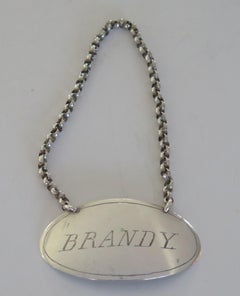 19th C. Sterling Silver Wine Label "BRANDY" by Martin & Hall, Sheffield, 1897