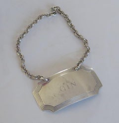 Sterling Silver Wine Label "Gin" by Harry Bladon, Birmingham, 1965