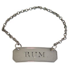 18th C. Sterling Silver Wine Label "RUM" by Thomas Willimore, Birmingham, 1789