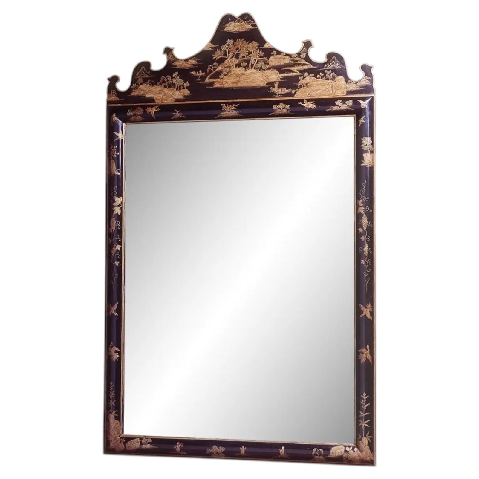 18th C Style Burton-Ching Charles II Black Chinoiserie Regency Mirror