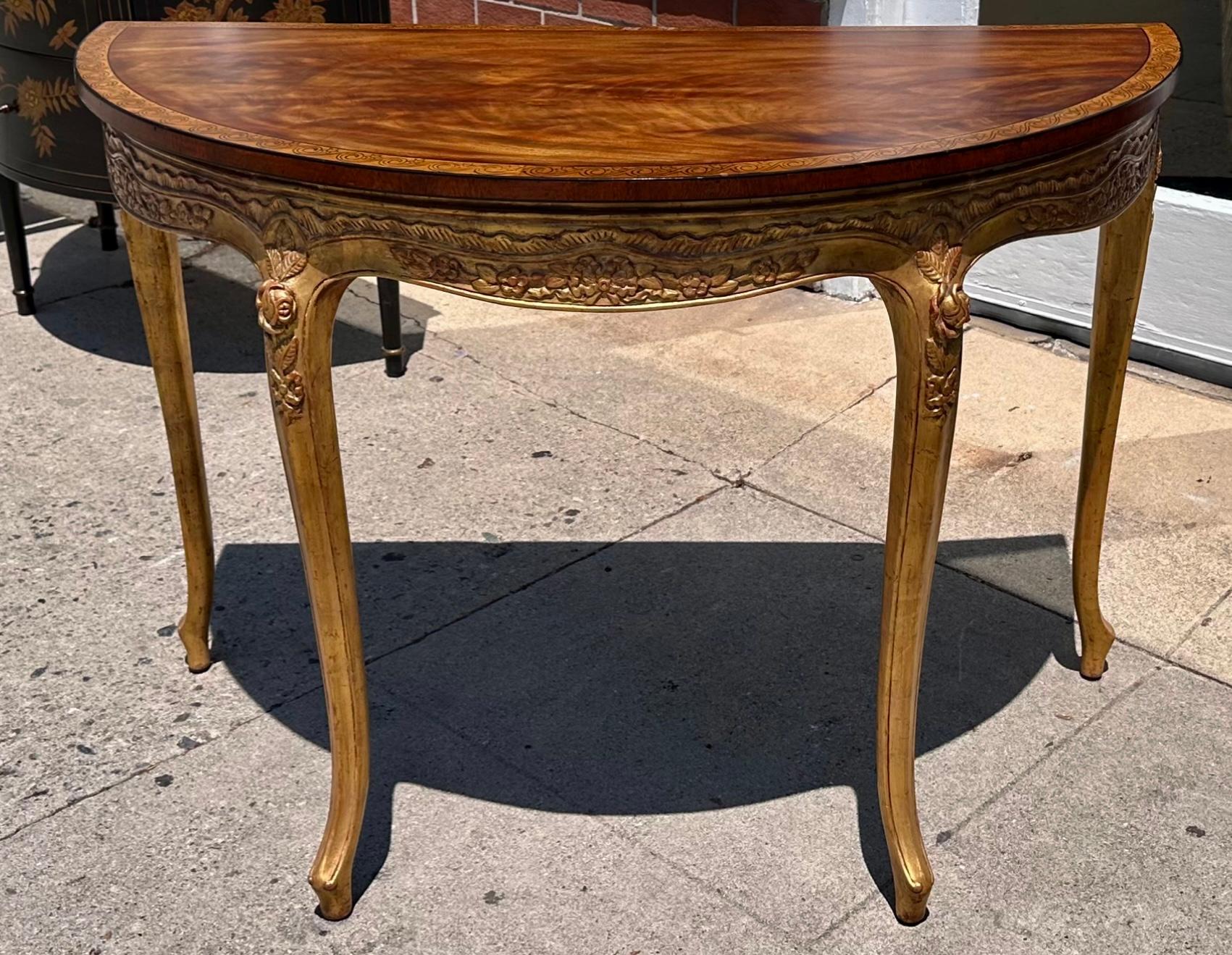 18th C Style Burton-Ching Georgian Mahogany & Giltwood Demilune Console Table In Good Condition For Sale In LOS ANGELES, CA