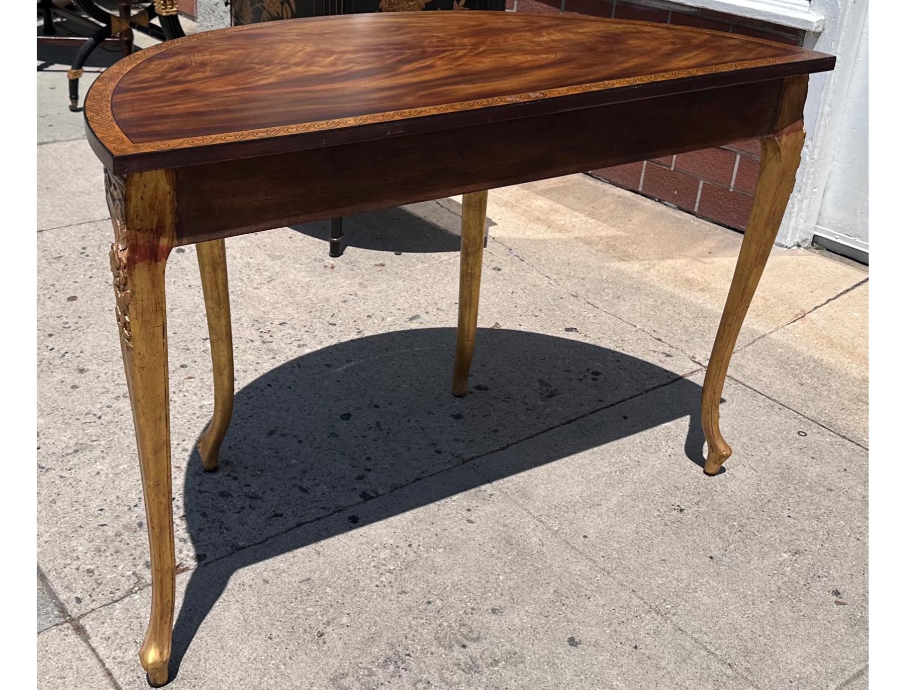 18th C Style Burton-Ching Georgian Mahogany & Giltwood Demilune Console Table For Sale 1