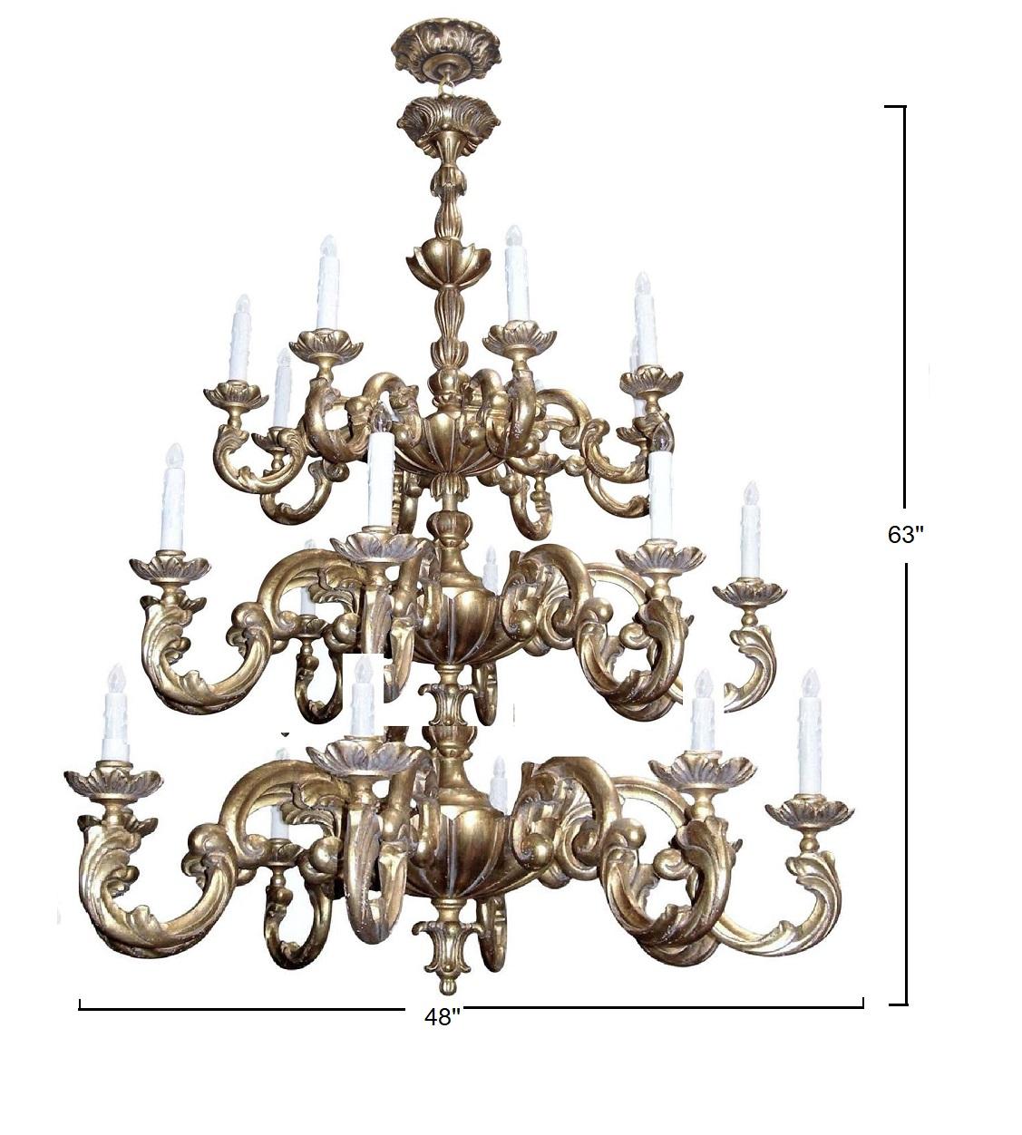 18th C style carved Italian Gilt wood 24 arm Verochio chandelier by Randy Esada.