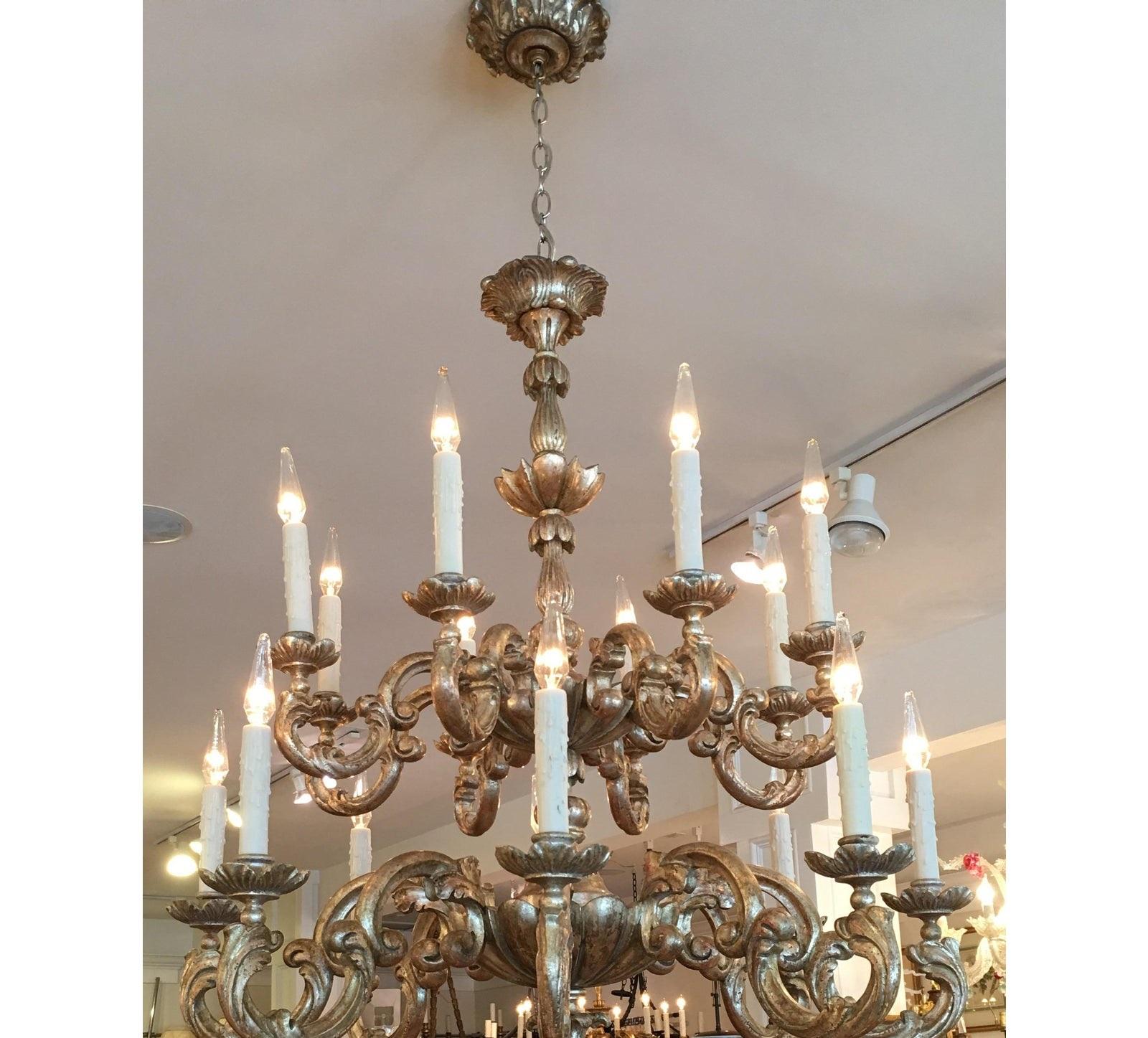 Louis XV 18th C Style Carved Italian Gilt Wood 24 Arm Verochio Chandelier by Randy Esada For Sale